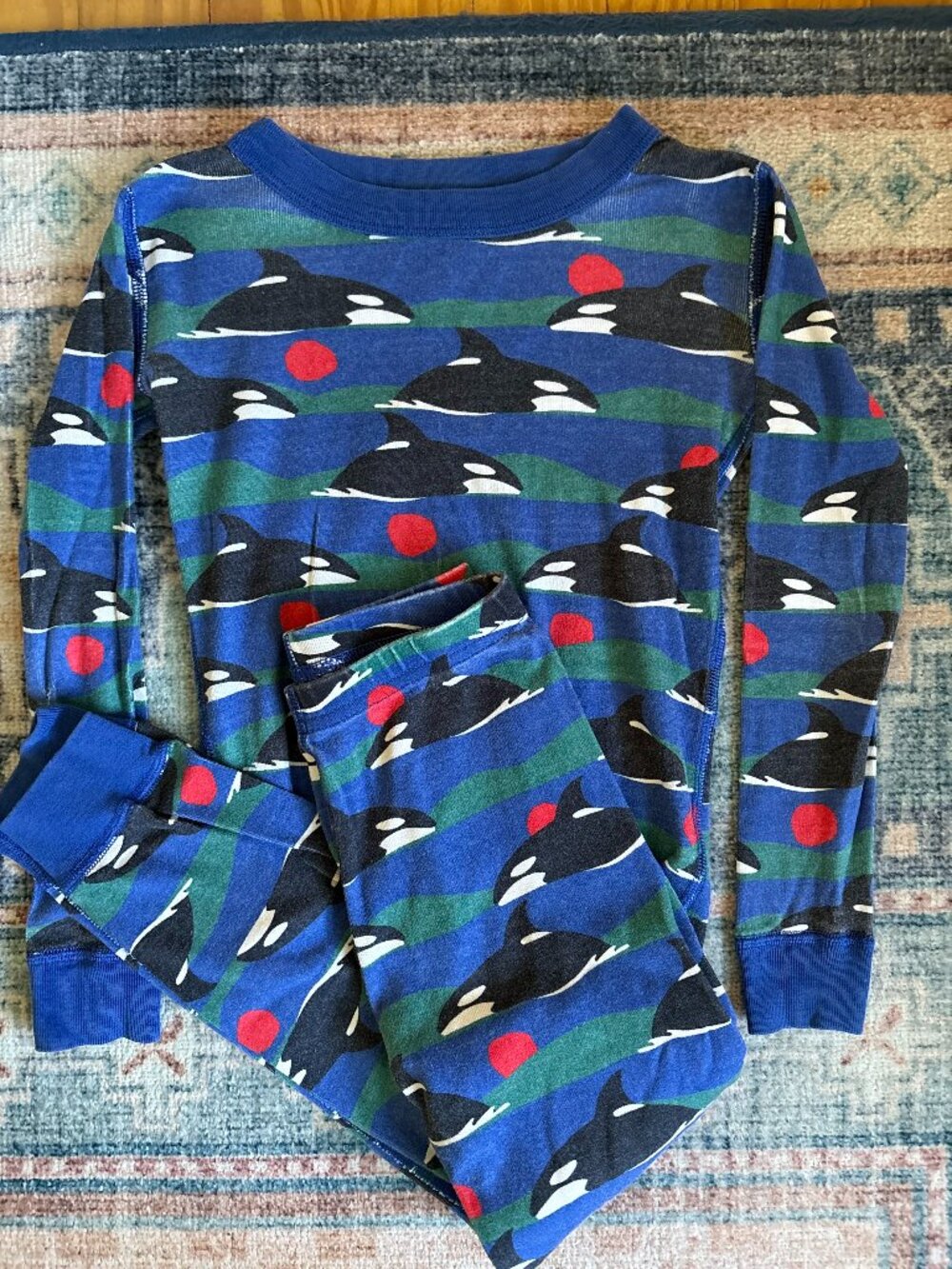 Hanna Andersson Orca Whale Pajamas Size 5 110 Organic Cotton Long Johns